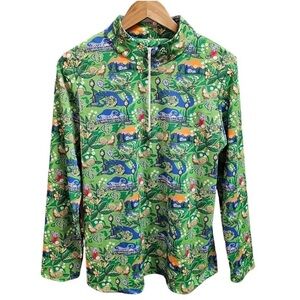 Katherine Way Ana Maria Top Chicken Golf Print Size Large Nylon Stretch Novelty